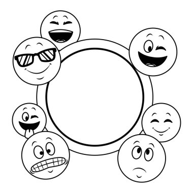 Emoticons frame concept in black and white clipart