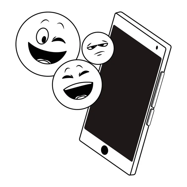 Emoticon auf dem Smartphone in Schwarz-Weiß — Stockvektor