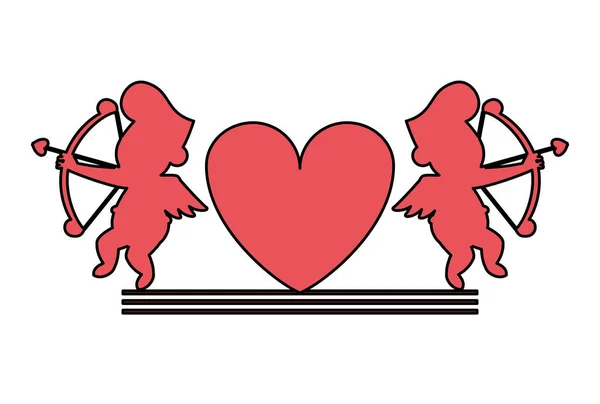Cupids ve kalpleri siluetleri — Stok Vektör