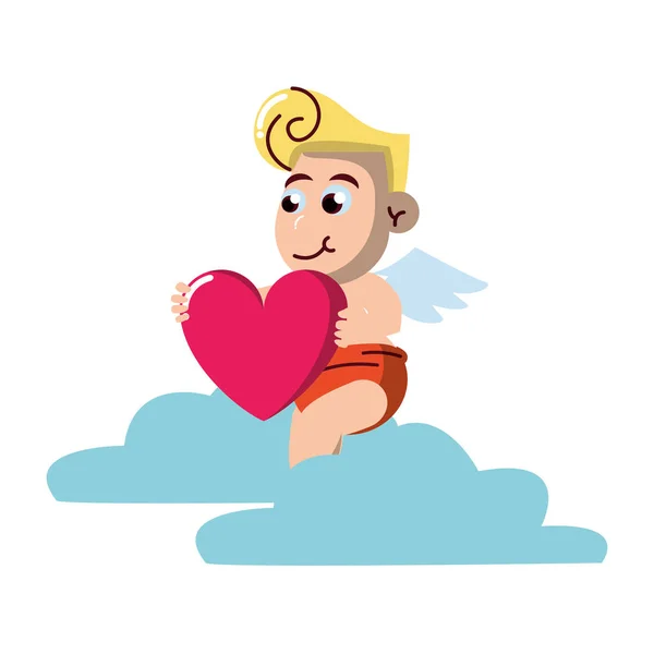 Cupid on cloud with heart — Stock Vector