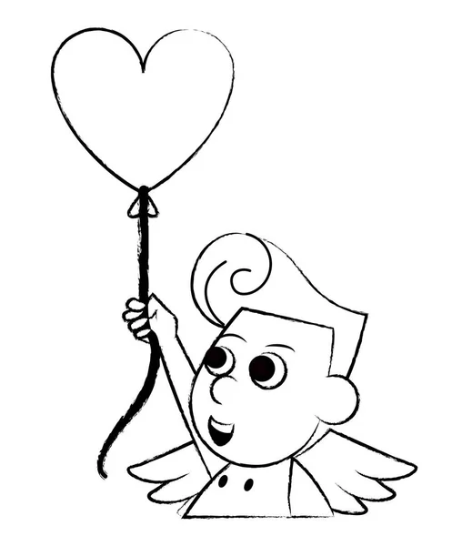 Amorek z szkic balon w kształcie serca — Wektor stockowy