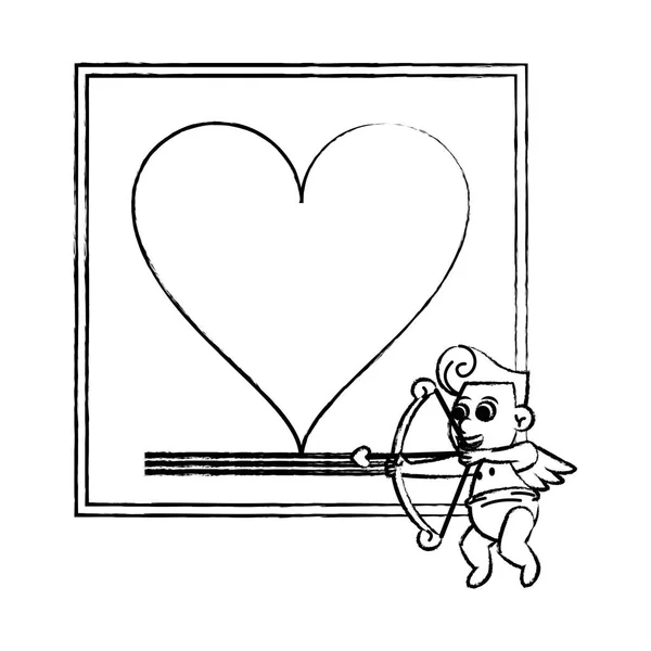 Fram con corazón y boceto de Cupido — Vector de stock