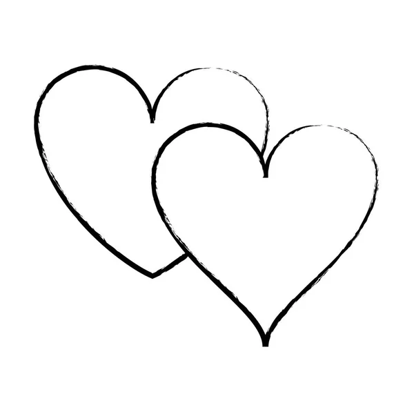 Dvě srdce izolované skica — Stockový vektor