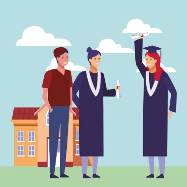 Öğrencilerin mezuniyet çizgi film