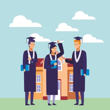 Öğrencilerin mezuniyet çizgi film