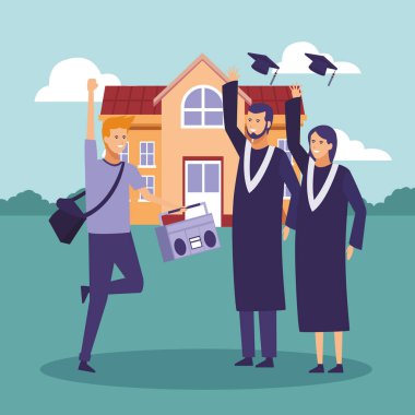 Öğrencilerin mezuniyet karikatürler