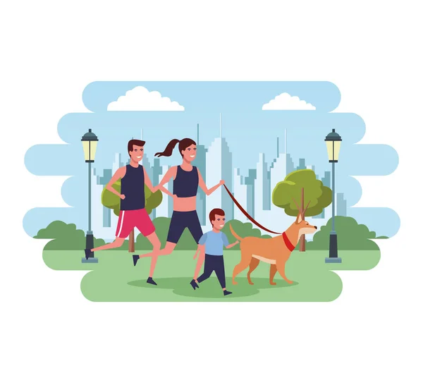 Familia en el parque — Vector de stock