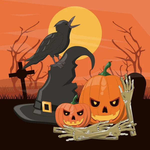 Halloween Strašidelné Scenérie Kreslené Twilight Vektorové Ilustrace Grafický Design — Stockový vektor