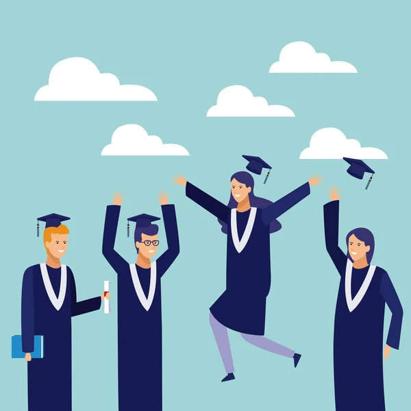 Celebración de graduación de estudiantes — Vector de stock