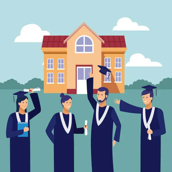 Celebración de graduación de estudiantes — Vector de stock