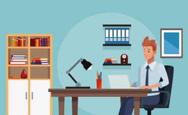 İşadamı ofis dizüstü bilgisayar ile çalışma