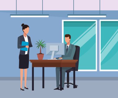 İş adamları Office karikatür çalışma illüstrasyon grafik tasarım vektör