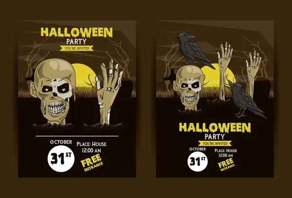 Set von Einladungskarten für Halloween-Partys — Stockvektor