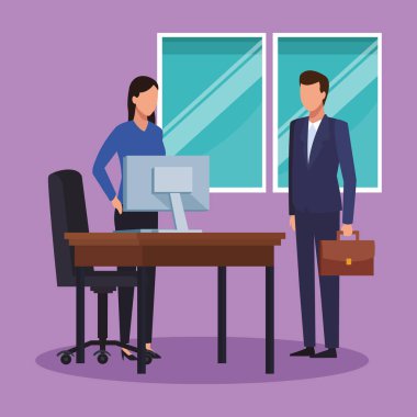 Ofiste çalışan iş adamları illüstrasyon grafik tasarım vektör