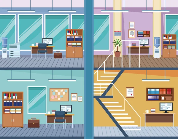 Conjunto de interior de oficina — Vector de stock