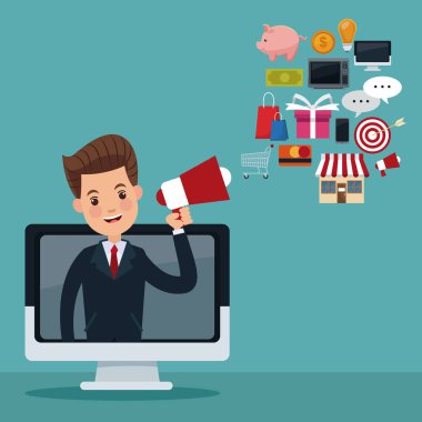 online alışveriş yüzen Yönetim Kurulu üyesiydi öğelerle megafon ile ekranda arka planını renklendirin