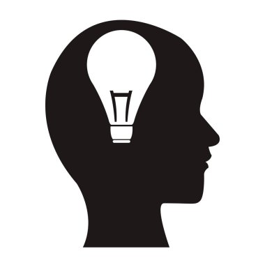 tek renkli profil kafası ampul içinde ile insan beyaz arka plan