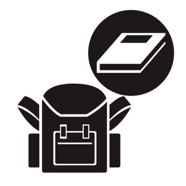 Beyaz arka plan ile circualr kare kitap ile olan tek renkli okul çantası