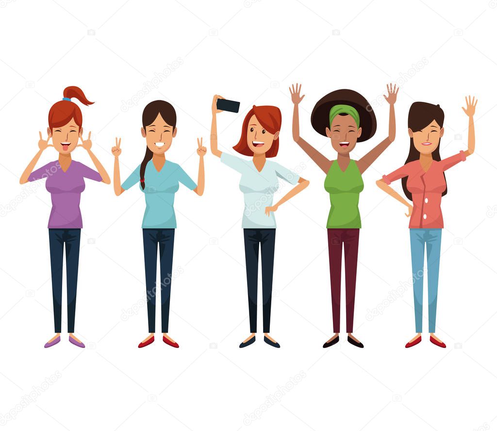 white background with colorful female group friendship