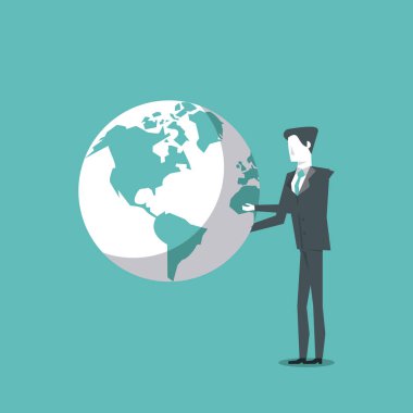 Dünya Dünya eller vektör çizim grafik tasarım arasında tutan işadamı
