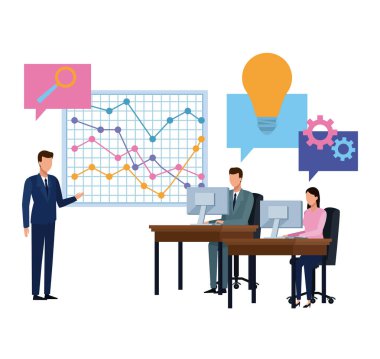 Diyagram karikatür sunulması iş takım