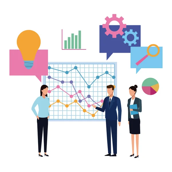 Business team presenting diagram cartoon — Stock Vector