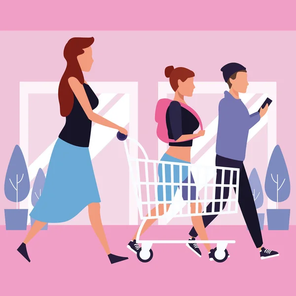 Les gens faisant du shopping au centre commercial — Image vectorielle