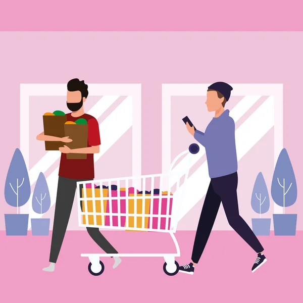 Les gens faisant du shopping au centre commercial — Image vectorielle
