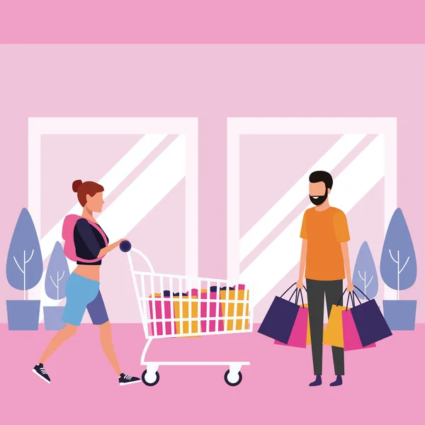 Pessoas fazendo compras no shopping —  Vetores de Stock