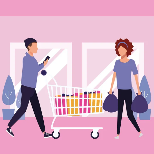 People shopping at mall — Stock Vector