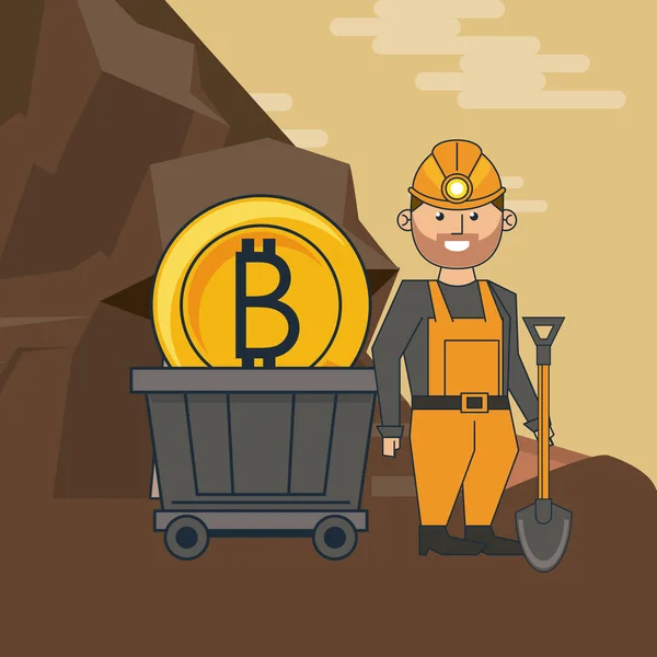 Desenhos animados de mineração Bitcoin —  Vetores de Stock