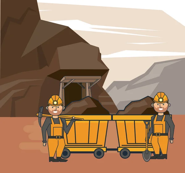 Caricaturas de trabajadores mineros — Vector de stock