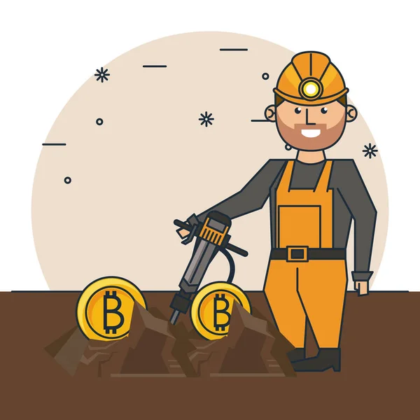 Bitcoin madencilik karikatürler — Stok Vektör