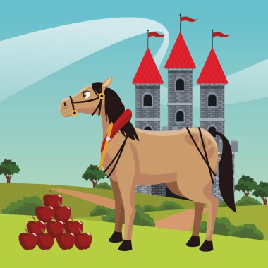 Kingdom castle with horse clipart