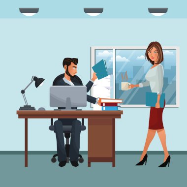 iş karakter office sahnesinde