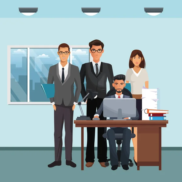 Personagens de negócios na cena do escritório — Vetor de Stock