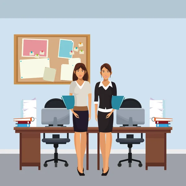 Personnages d'affaires dans la scène de bureau — Image vectorielle