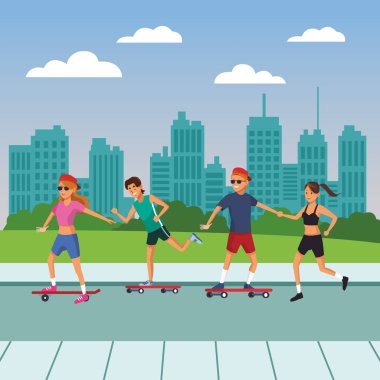 Genç şehir insanlar karikatür