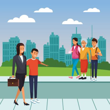 Yaşlı karikatür ile genç kişi