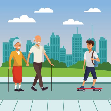 Yaşlı karikatür ile genç kişi