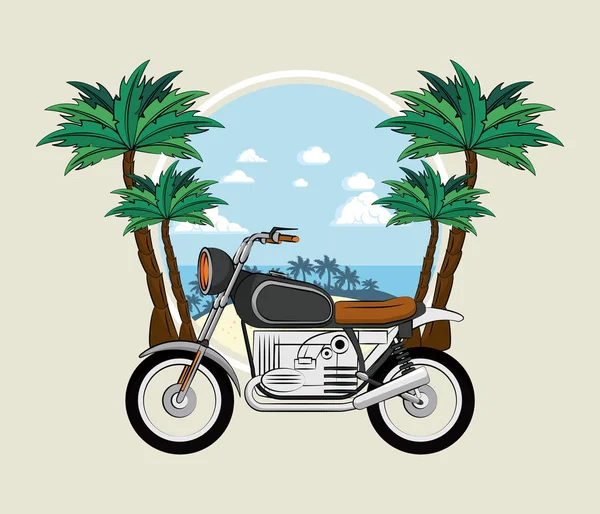 Moto vintage en la playa — Archivo Imágenes Vectoriales