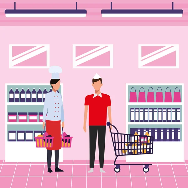 Personas en el supermercado — Vector de stock