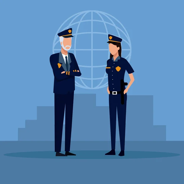 Policía oficiales de dibujos animados — Vector de stock