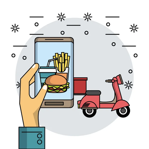 Купити Доставити Онлайн Замовлення Їжі Смартфона Векторні Ілюстрації Графічний Дизайн — стоковий вектор