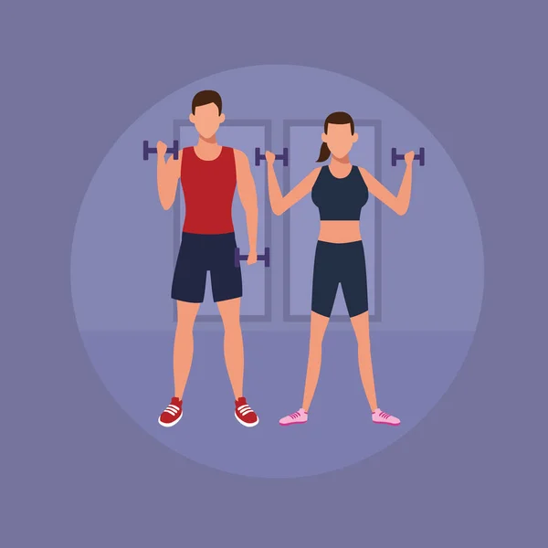 Γυμναστήριο ζευγάρι κάνει άσκηση — Διανυσματικό Αρχείο