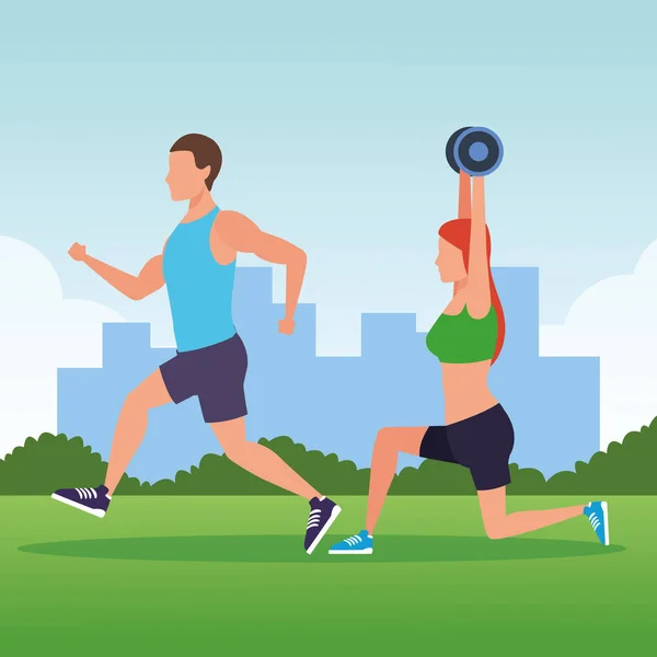 Pareja de fitness haciendo ejercicio — Vector de stock