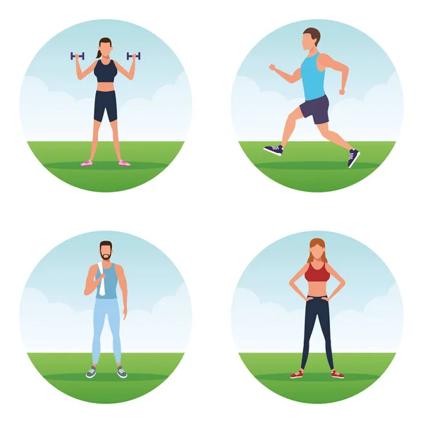 Фитнес-люди, делающие физические упражнения — стоковый вектор