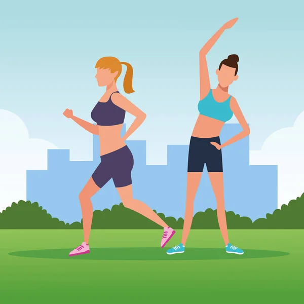 Fitness pareja mujeres haciendo ejercicio — Vector de stock