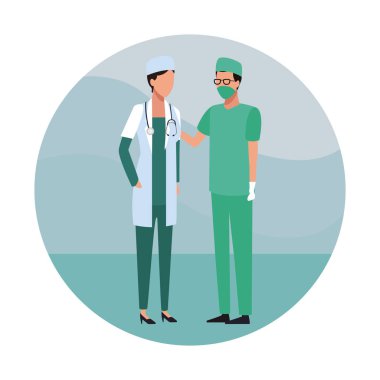 Tıbbi ekip çalışması yuvarlak simge