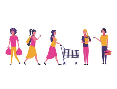 İnsanlar alışveriş merkezi vektör çizim grafik tasarım dizi